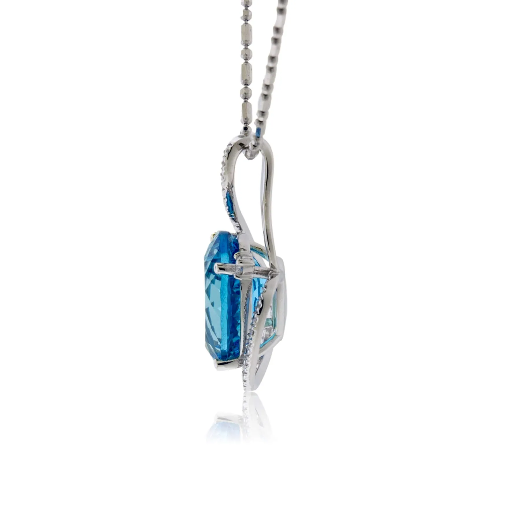 Oval Blue Topaz & Diamond Draped Pendant