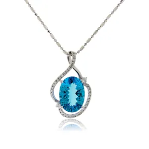 Oval Blue Topaz & Diamond Draped Pendant