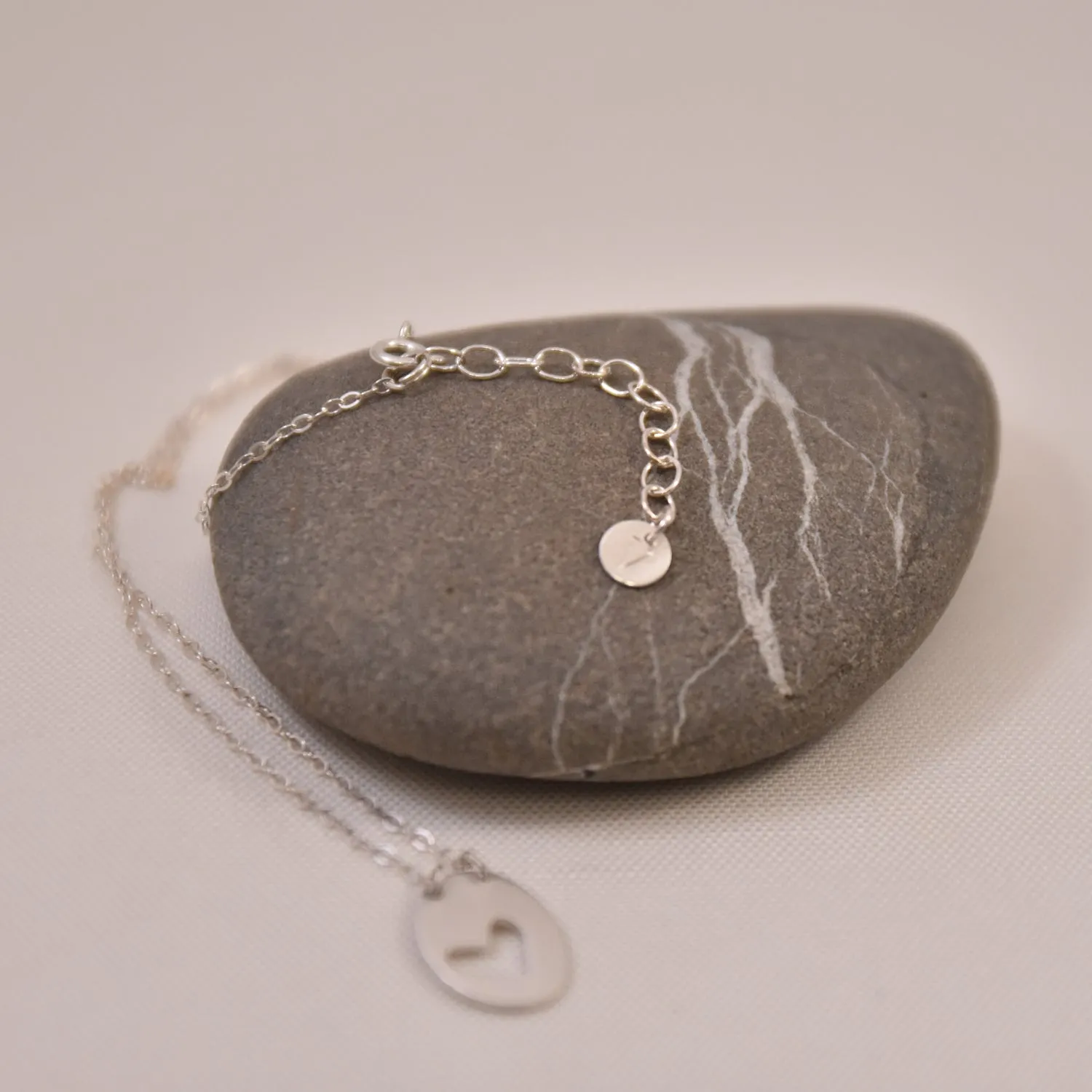 Oval Charm Tiny Necklace-- Snowdrop  Silver with Extender Chain