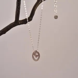 Oval Charm Tiny Necklace-- Snowdrop  Silver with Extender Chain