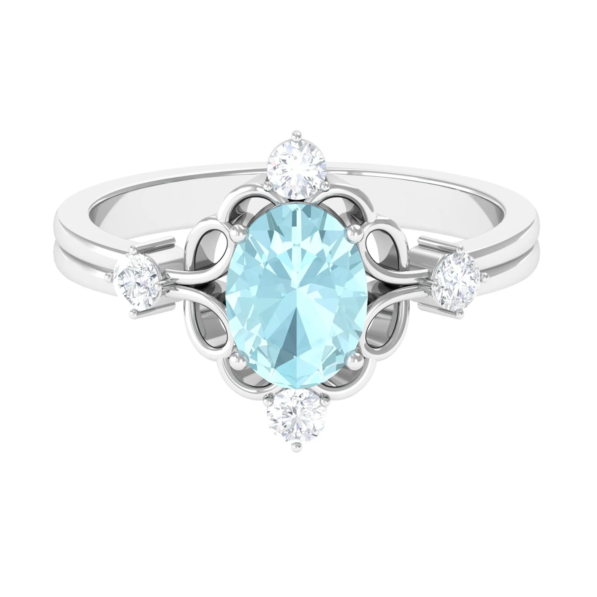 Oval Sky Blue Topaz Cocktail Ring with Diamond