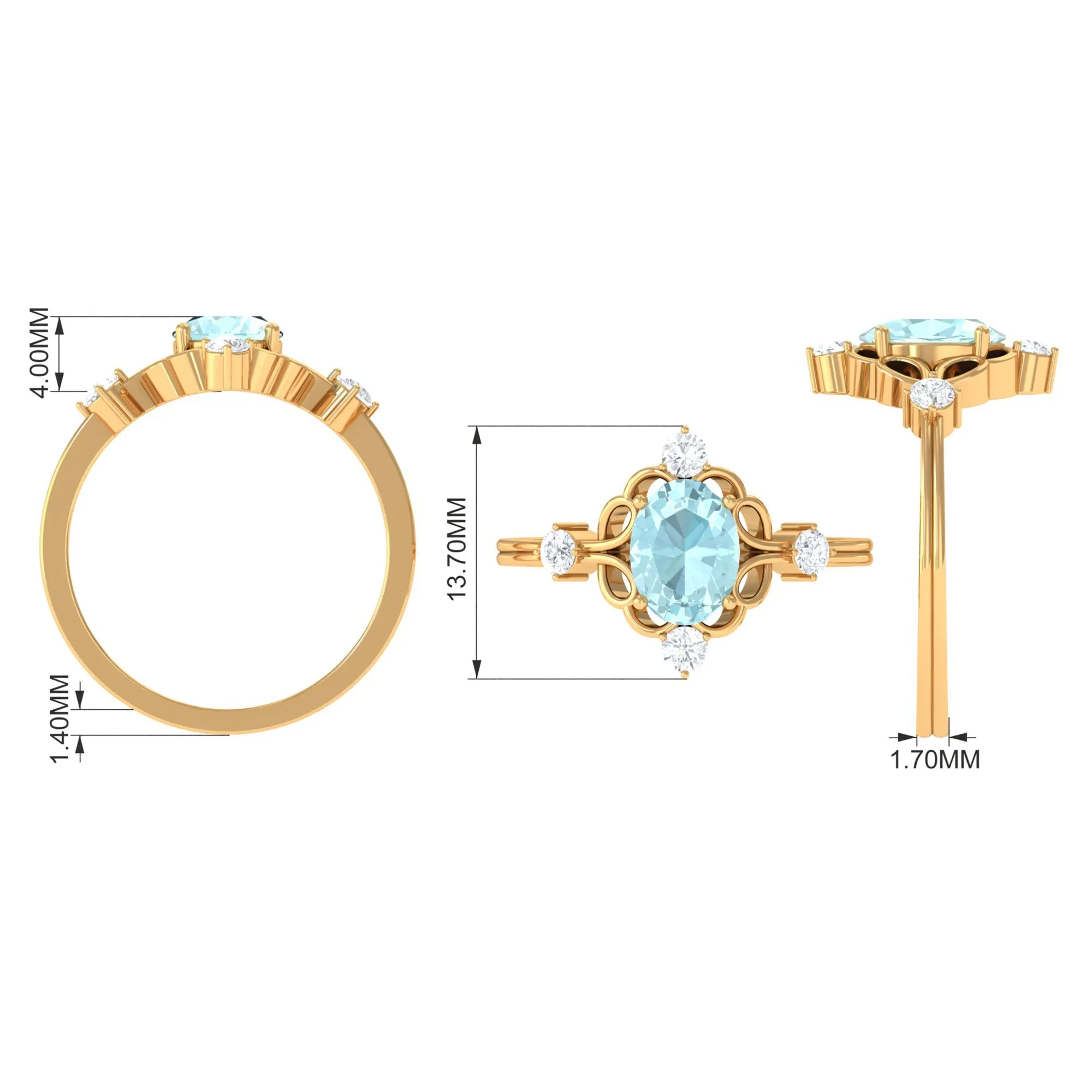 Oval Sky Blue Topaz Cocktail Ring with Diamond