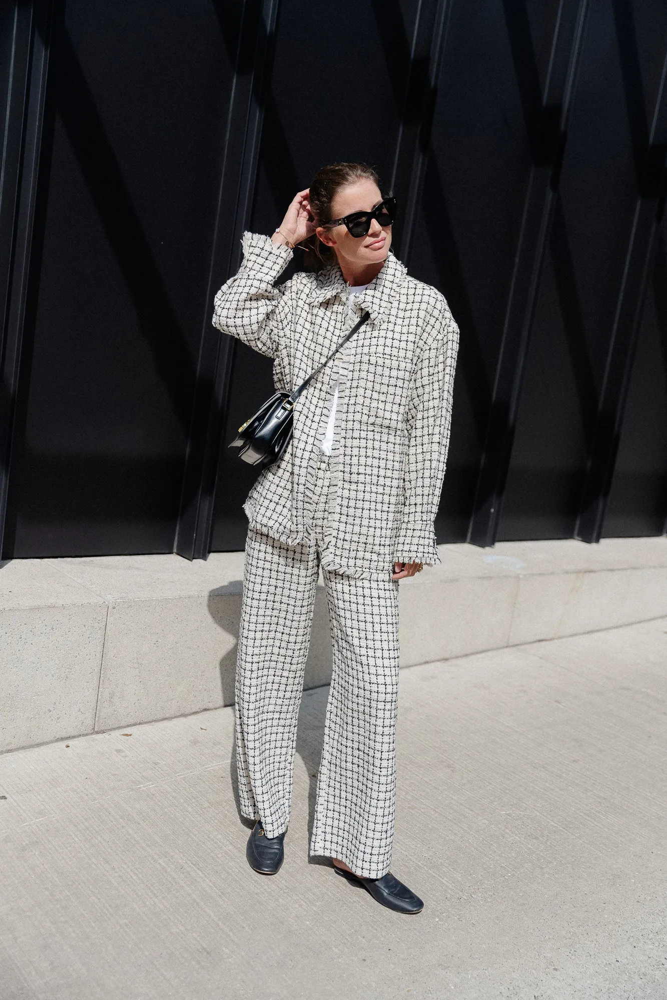 Oversize dela jacket black/white check tweed