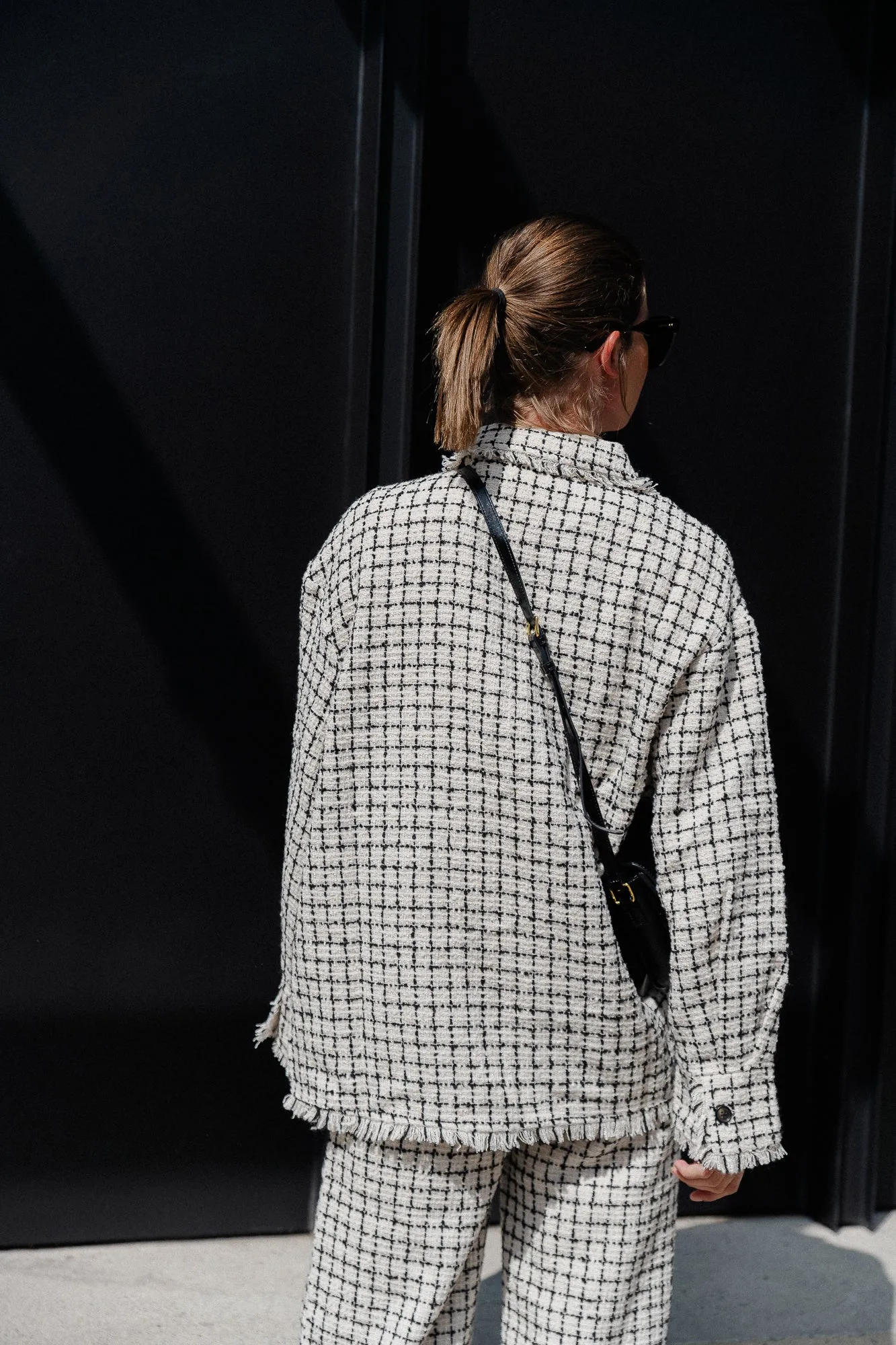 Oversize dela jacket black/white check tweed