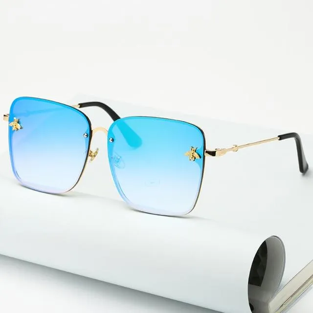 Oversize Rimless Square Bee Sunglasses for Women Gradient Sunglasses