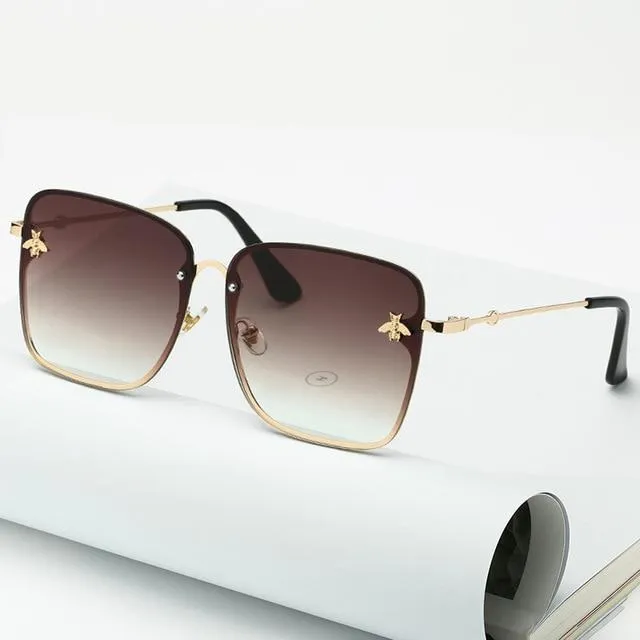 Oversize Rimless Square Bee Sunglasses for Women Gradient Sunglasses