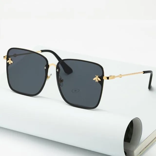 Oversize Rimless Square Bee Sunglasses for Women Gradient Sunglasses