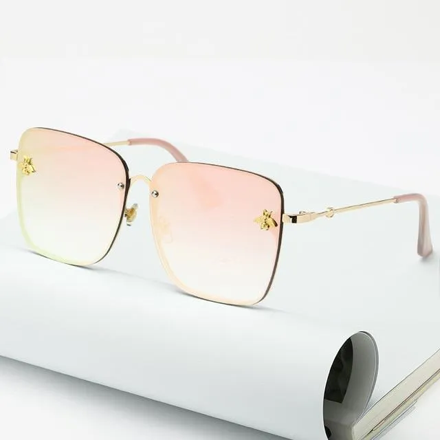 Oversize Rimless Square Bee Sunglasses for Women Gradient Sunglasses