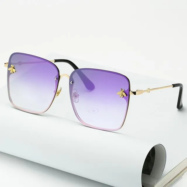 Oversize Rimless Square Bee Sunglasses for Women Gradient Sunglasses