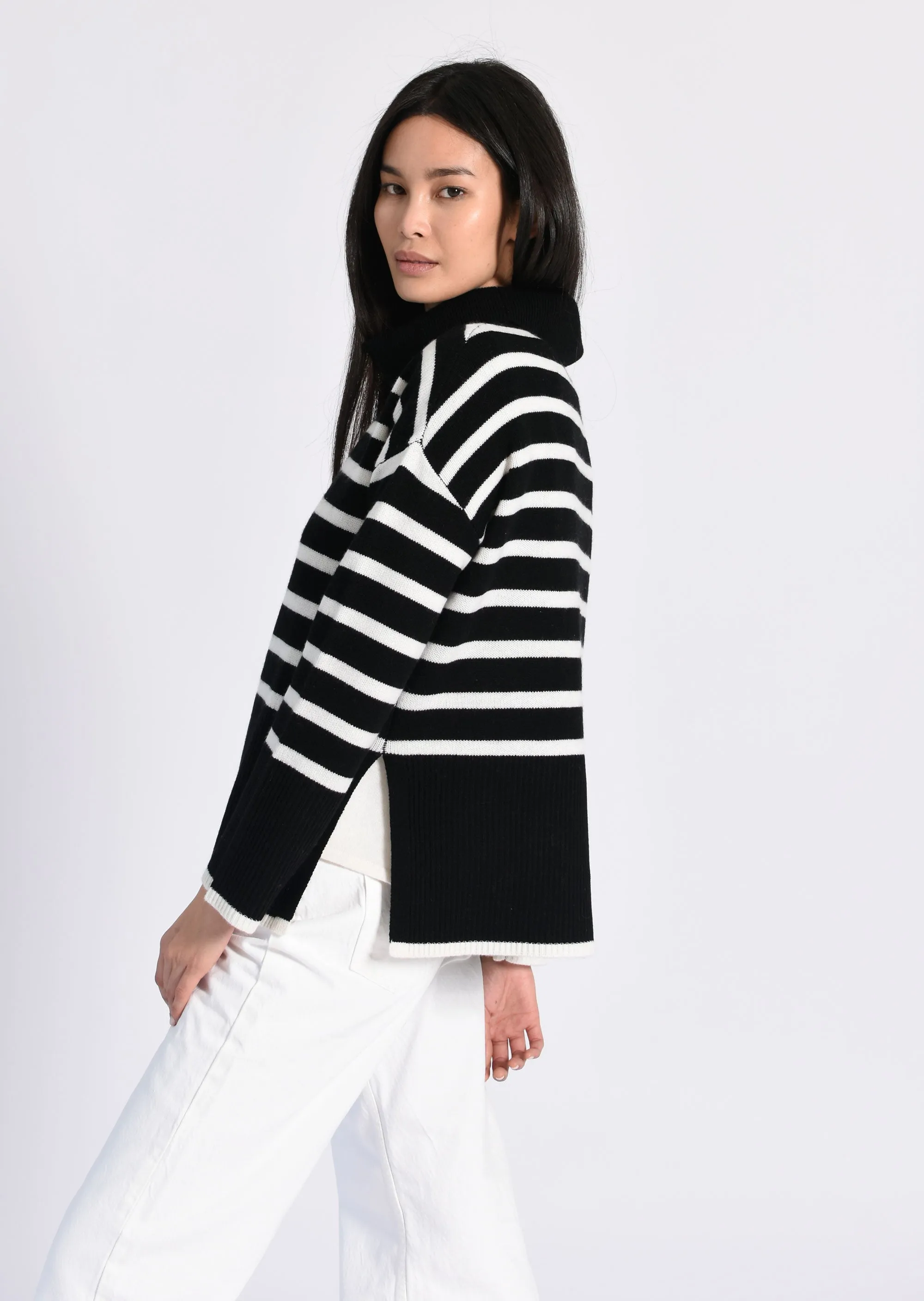 Oversize Stripe Turtleneck Sweater