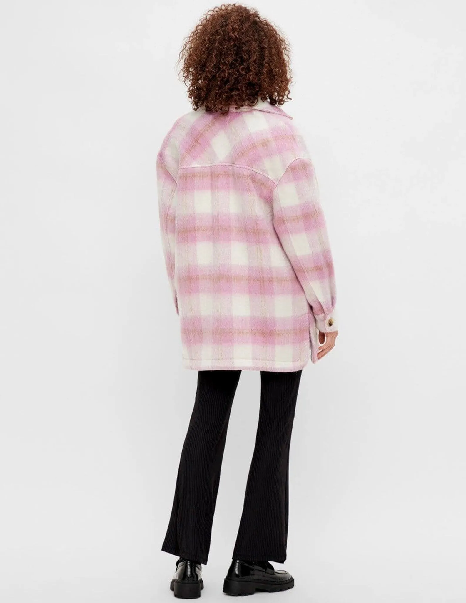 Oversized checked shacket - Pink