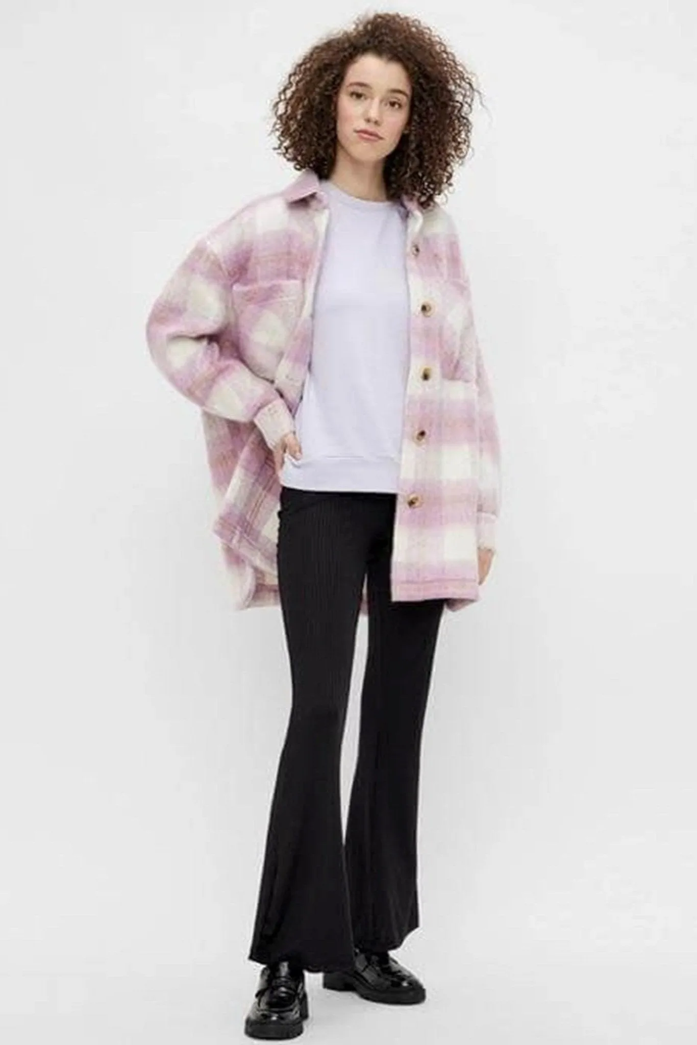 Oversized checked shacket - Pink