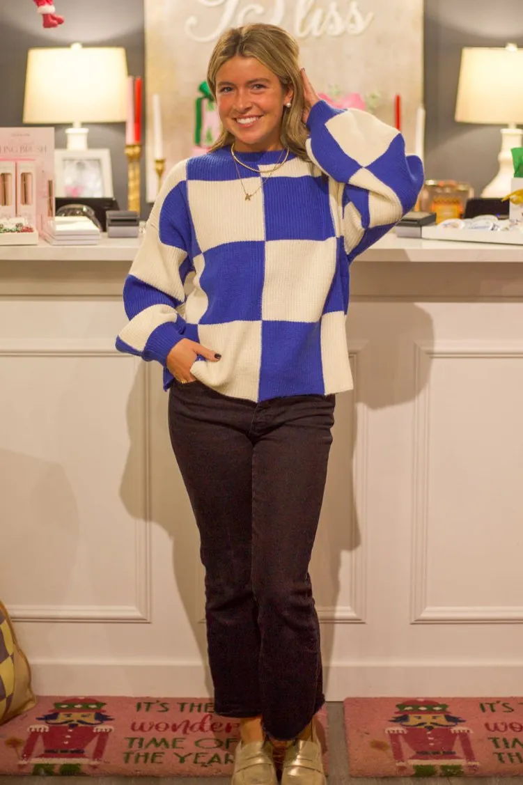 Oversized Checkered Knit Sweater