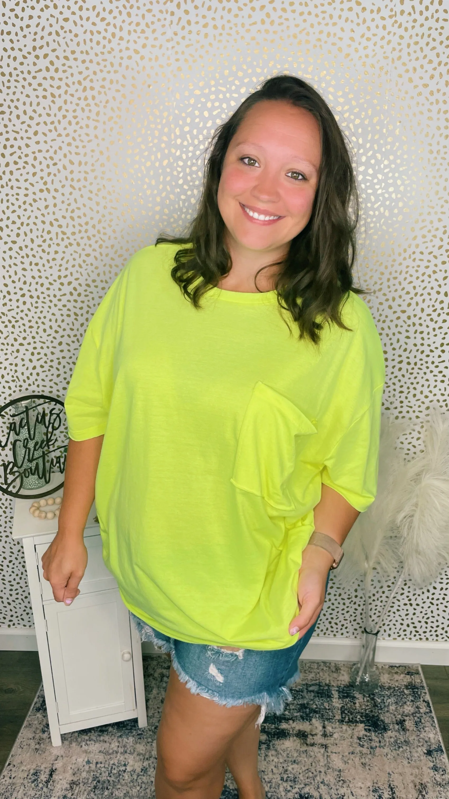 Oversized Cotton Boyfriend Pocket Tee Lime