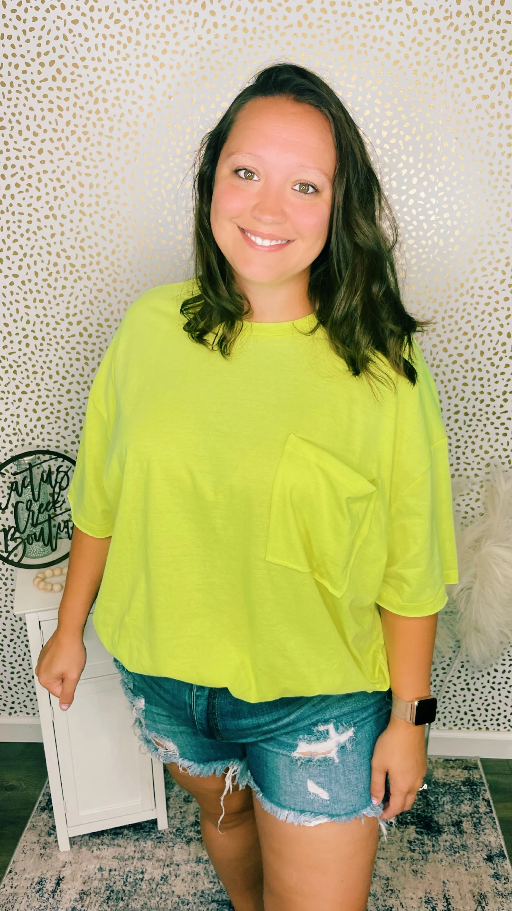 Oversized Cotton Boyfriend Pocket Tee Lime