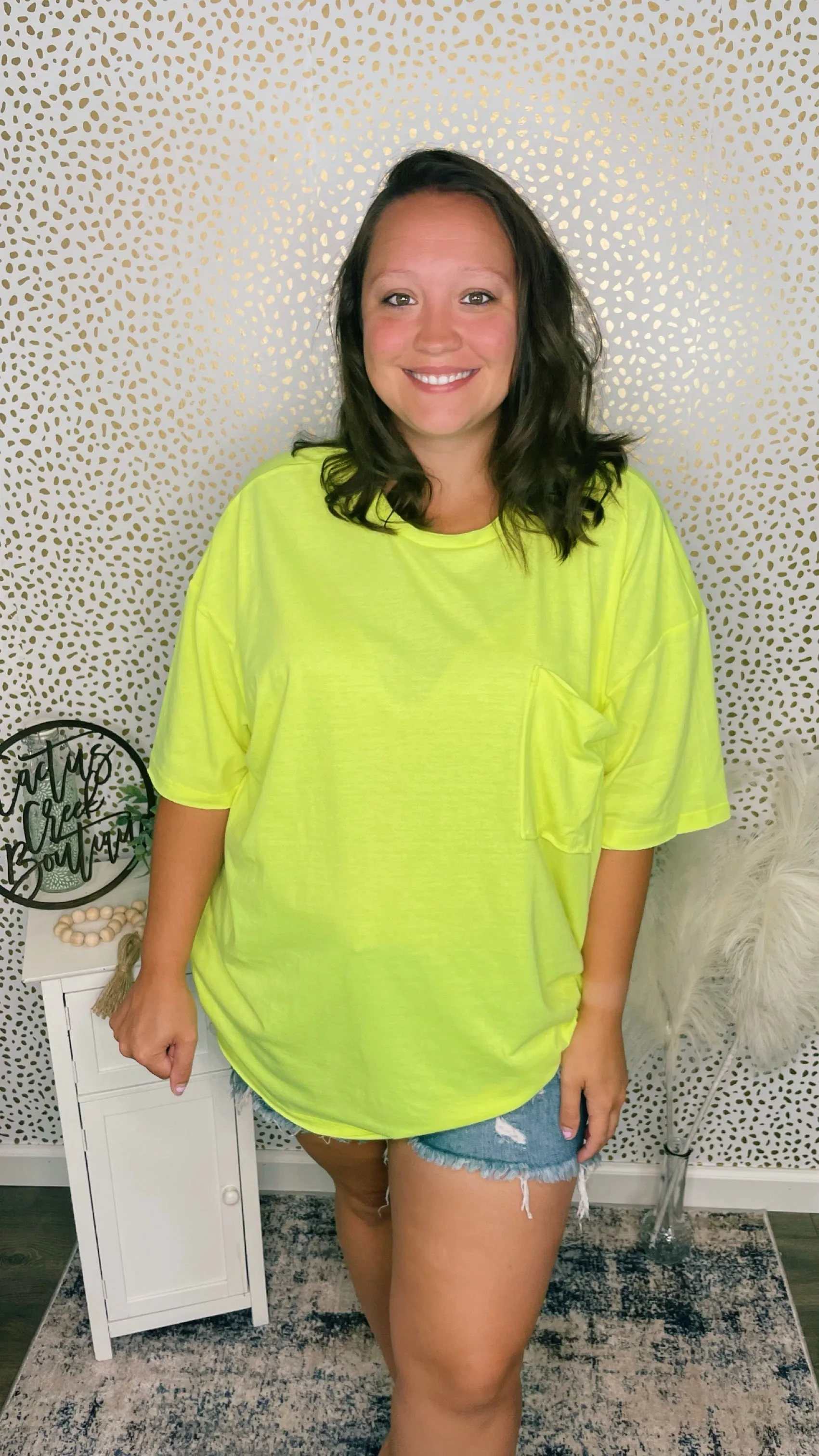 Oversized Cotton Boyfriend Pocket Tee Lime