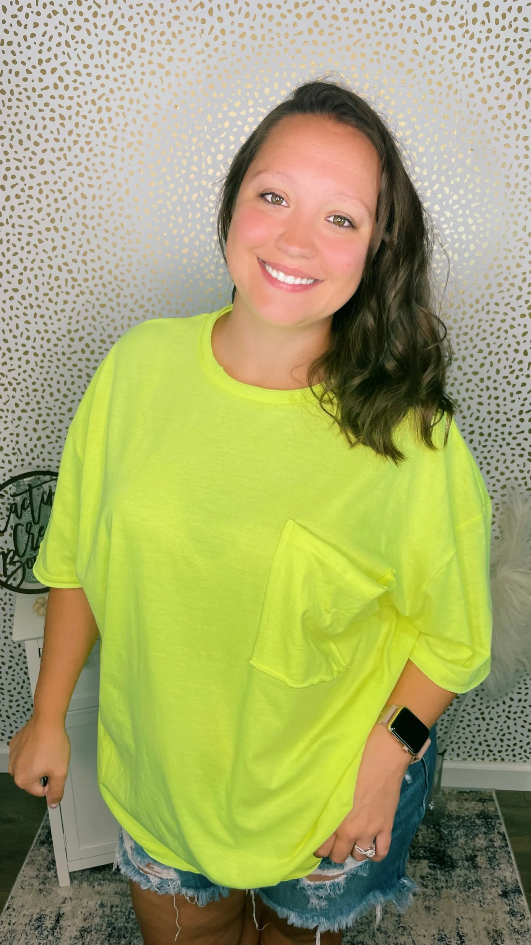 Oversized Cotton Boyfriend Pocket Tee Lime