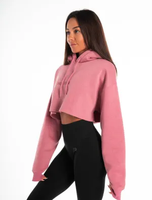 Oversized Crop Hoodie - Dark Washed Pink