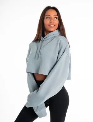 Oversized Crop Hoodie - Washed Blue