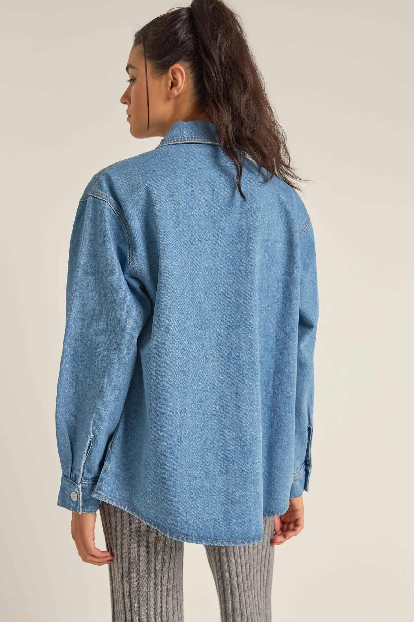 Oversized Denim Shacket Washed Blue