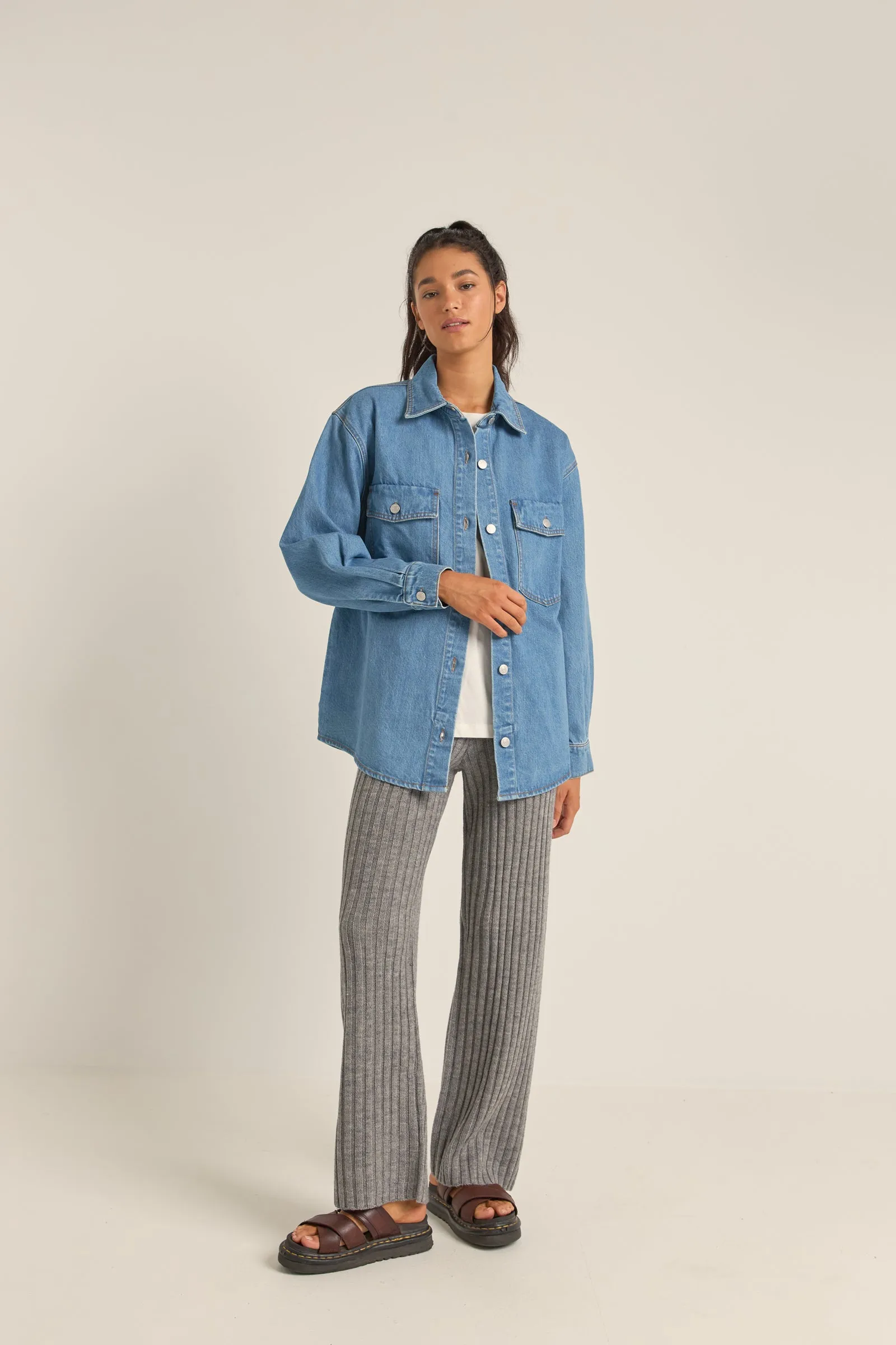 Oversized Denim Shacket Washed Blue