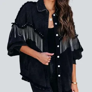 Oversized fringe women's denim jacket