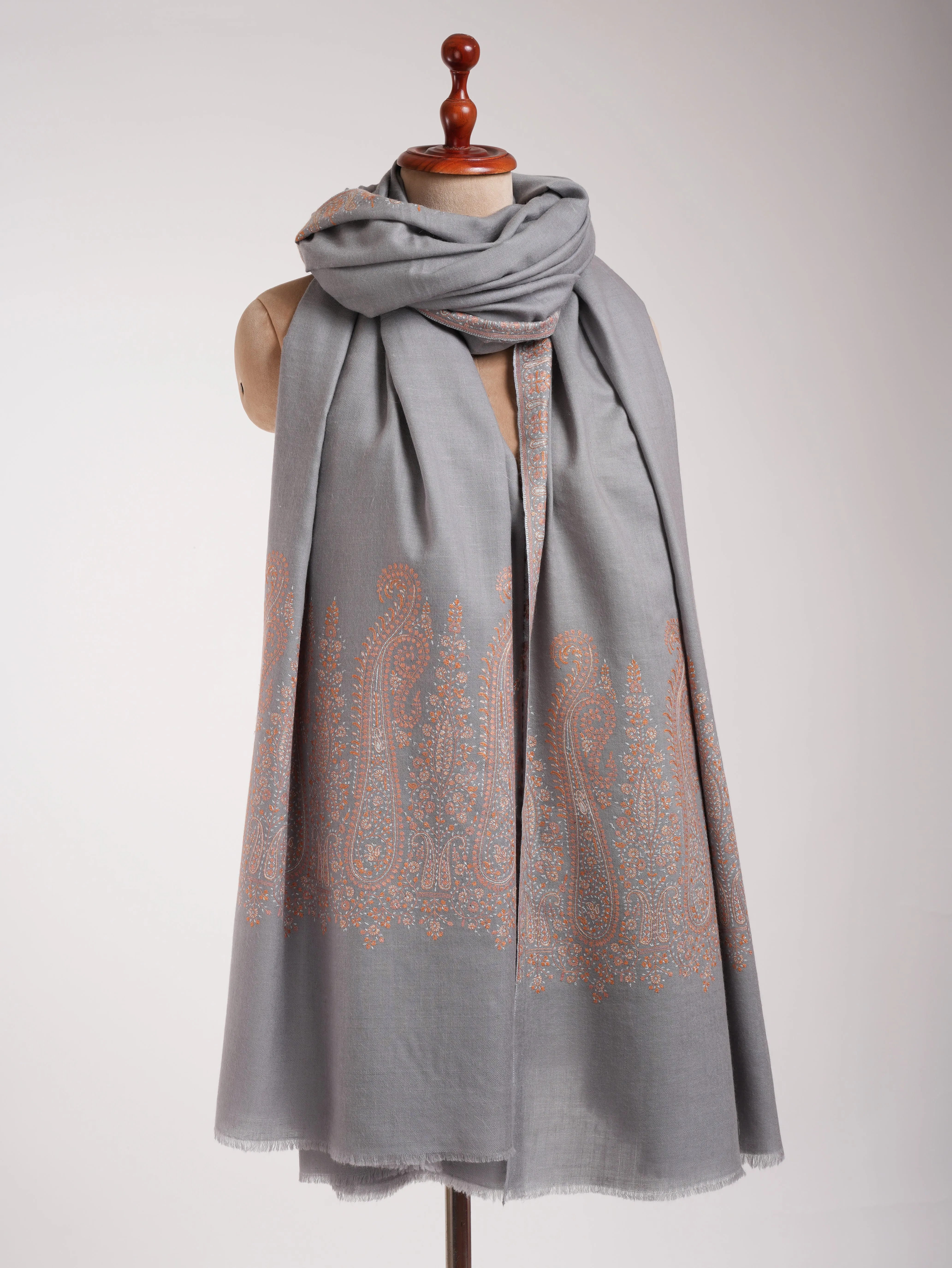 Oversized Grey Pashmina with Kashmiri Sozni Embroidery