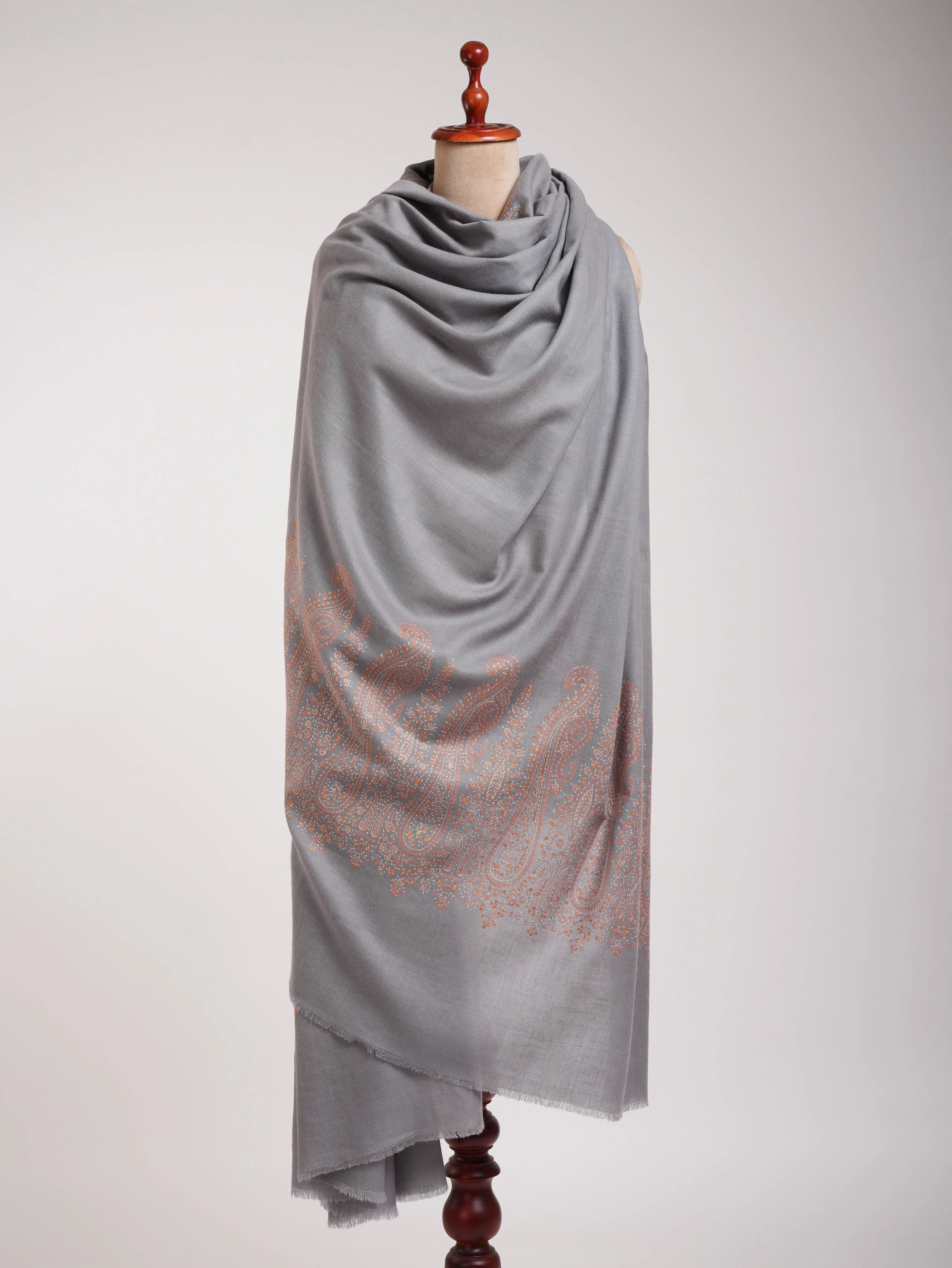 Oversized Grey Pashmina with Kashmiri Sozni Embroidery