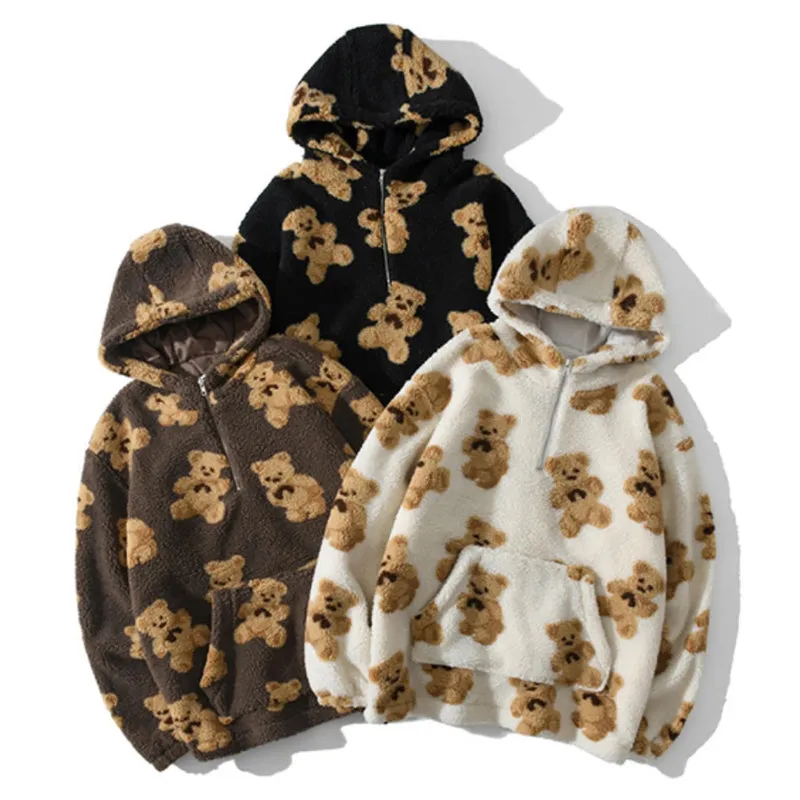 Oversized Hooded Bear Pattern Pullover Sweaters