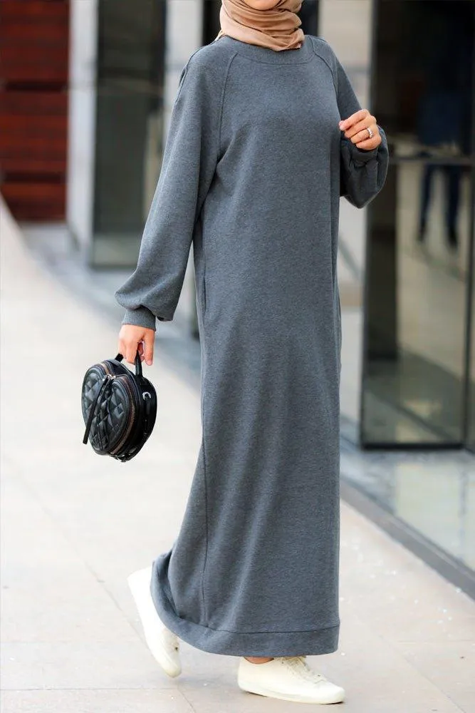 Oversized modest maxi sweatshirt dress with pockets in grey