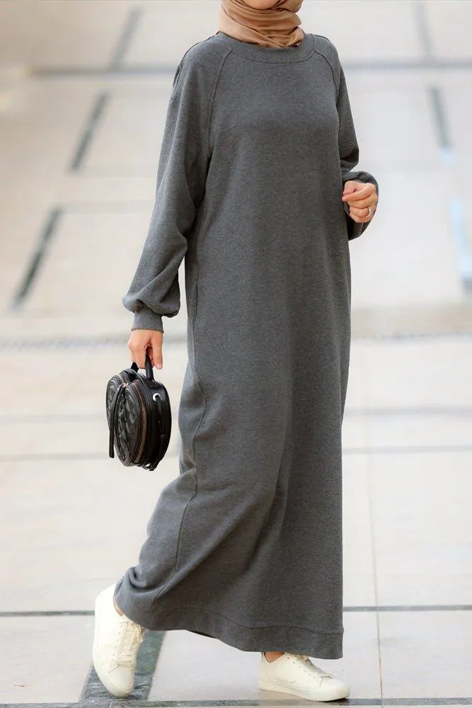 Oversized modest maxi sweatshirt dress with pockets in grey