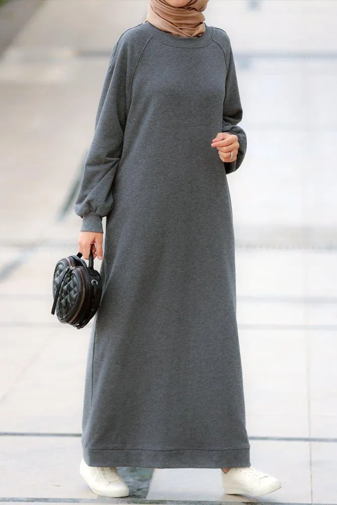 Oversized modest maxi sweatshirt dress with pockets in grey