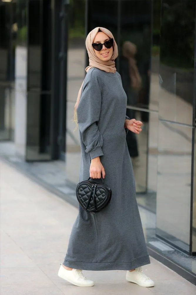 Oversized modest maxi sweatshirt dress with pockets in grey