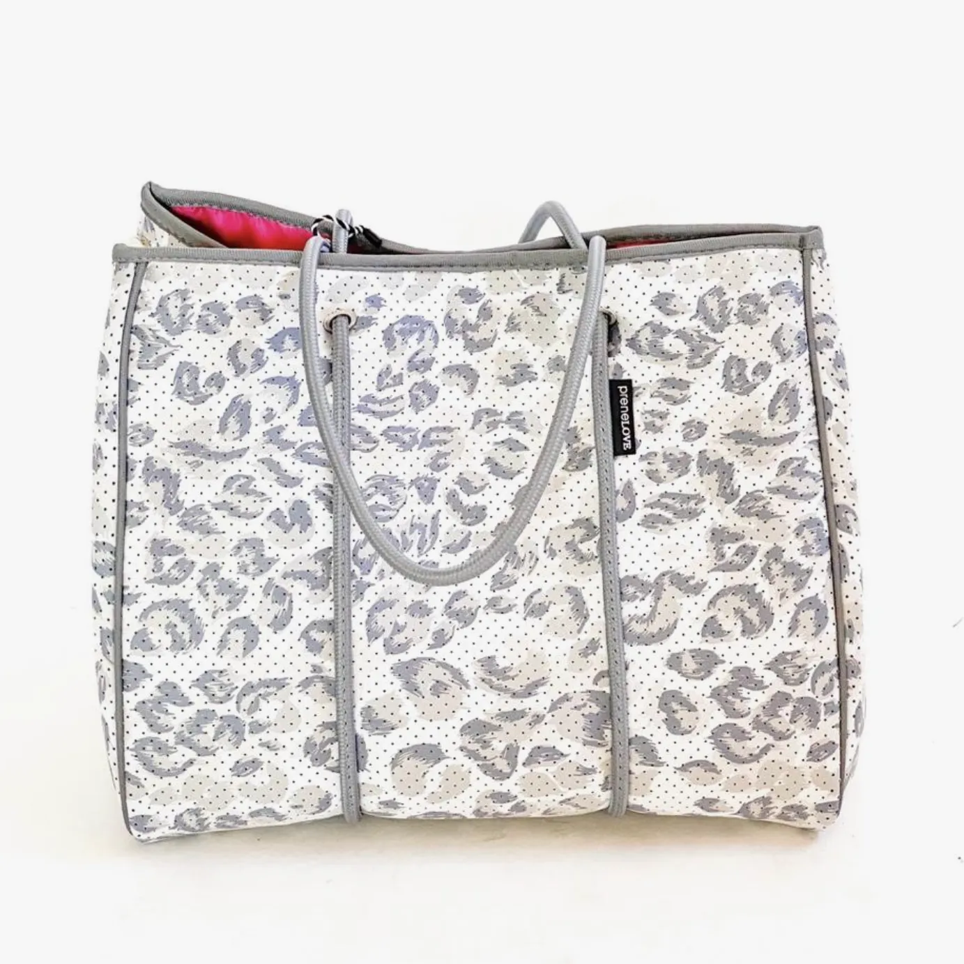 Oversized Neoprene White & Grey Animal Print Tote