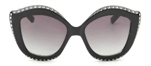 Oversized Round Cat Eye Embellished Sunglasses - Black