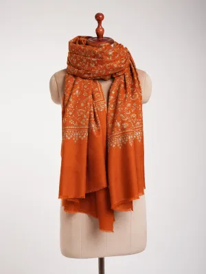 Oversized Rust Sozni Embroidered Indian Pashmina Wrap