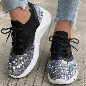 Owlkay Autumn Women's Fashionable Comfortable Sequin Casual Sports Shoes