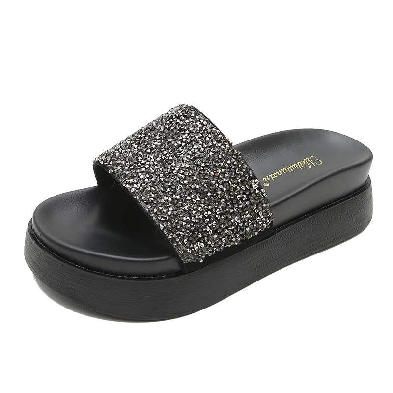 Owlkay Thick Sole Stylish Sparkling Slippers