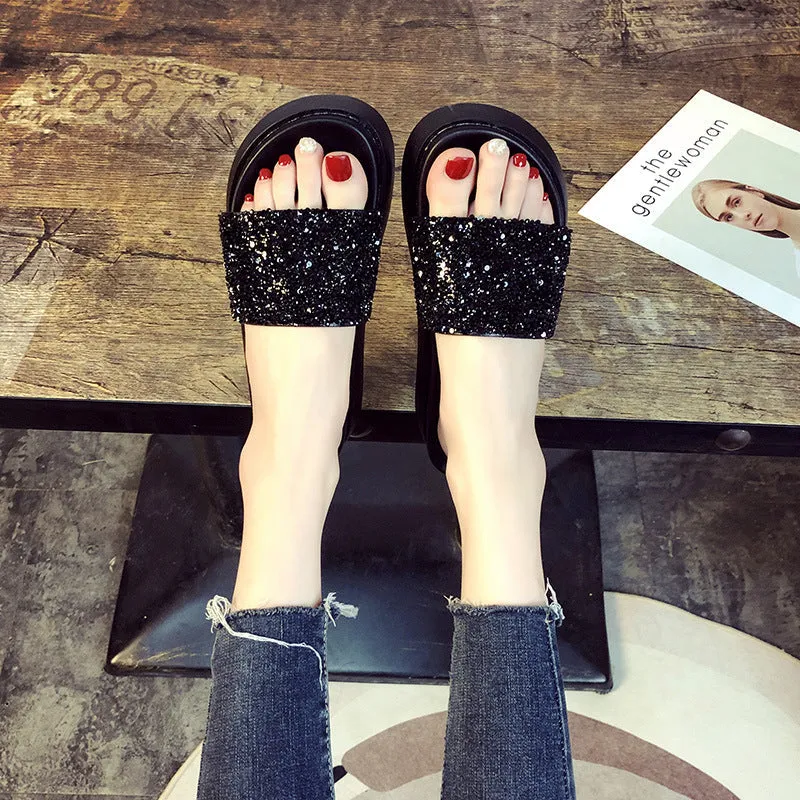 Owlkay Thick Sole Stylish Sparkling Slippers