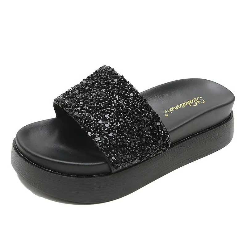 Owlkay Thick Sole Stylish Sparkling Slippers