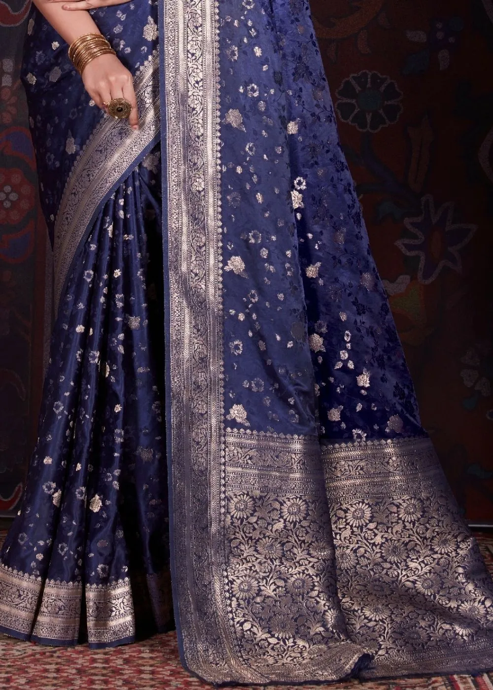 Oxford Blue Zari Woven Satin Silk Saree