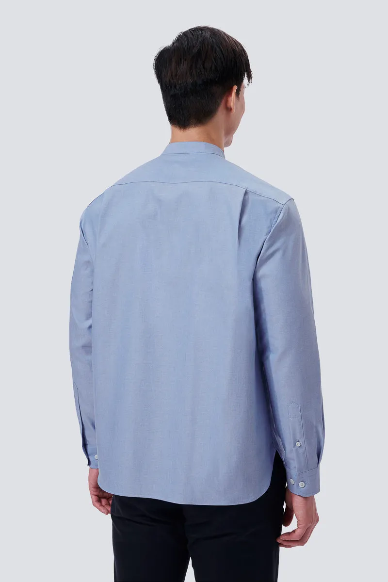 Oxford Mandarin Collar Casual Shirt | Blue 25592N