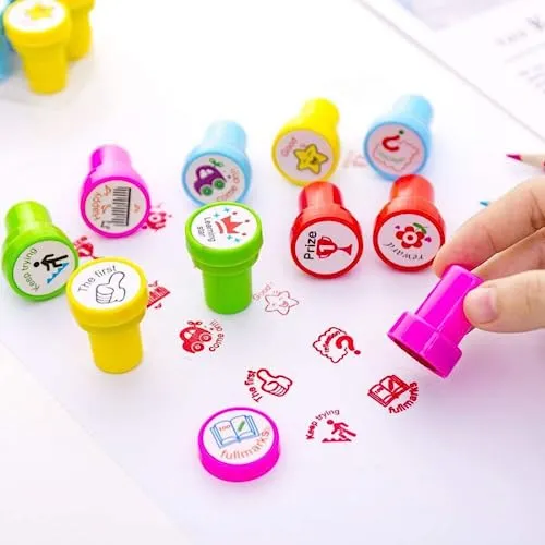 Oytra Stamps for Kids | Set of 20 | 10 Emoji and 10 Motivation | Pencil Top | Gift for Teachers, Students and Parents