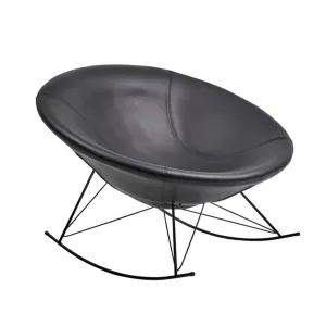 Ozzy Round Rocking Chair - Black Leather