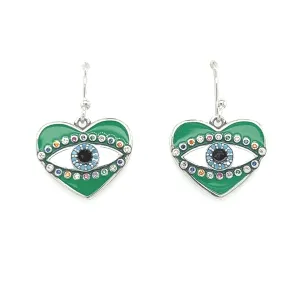 P355 Green Heart Eye Hook Earrings