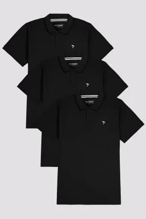 Pack of 3 Jet Black Embroidered Polo Shirt (Plus Size) - A23 - MP0400P