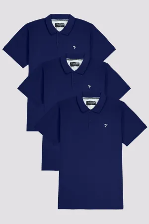 Pack of 3 Navy Blue Embroidered Polo Shirt (Plus Size) - A23 - MP0401P