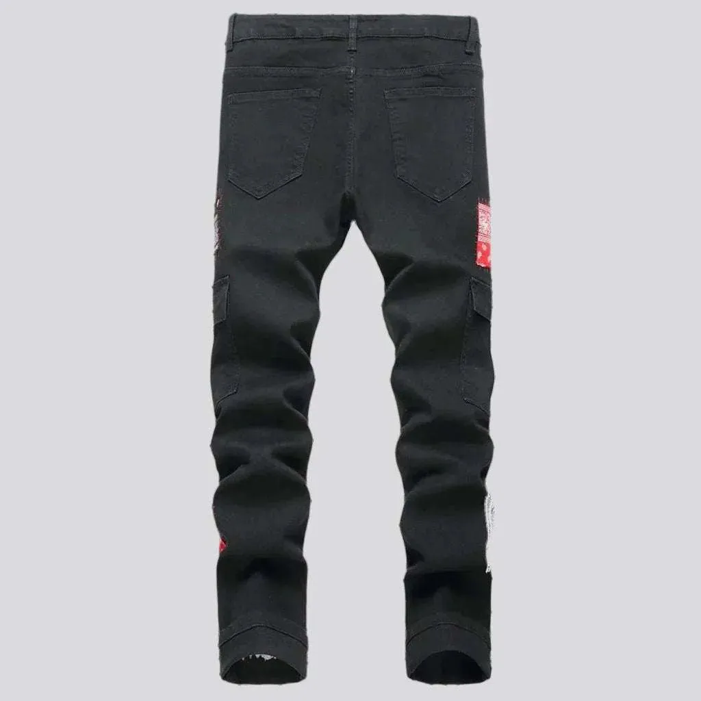 Painted men's cargo-pocket jeans