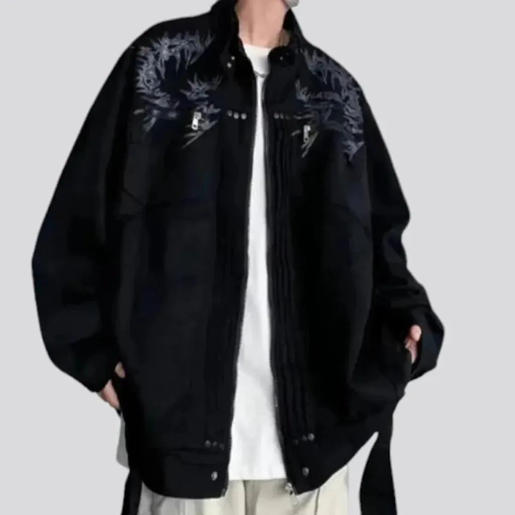 Painted pattern oversized men's denim jacket