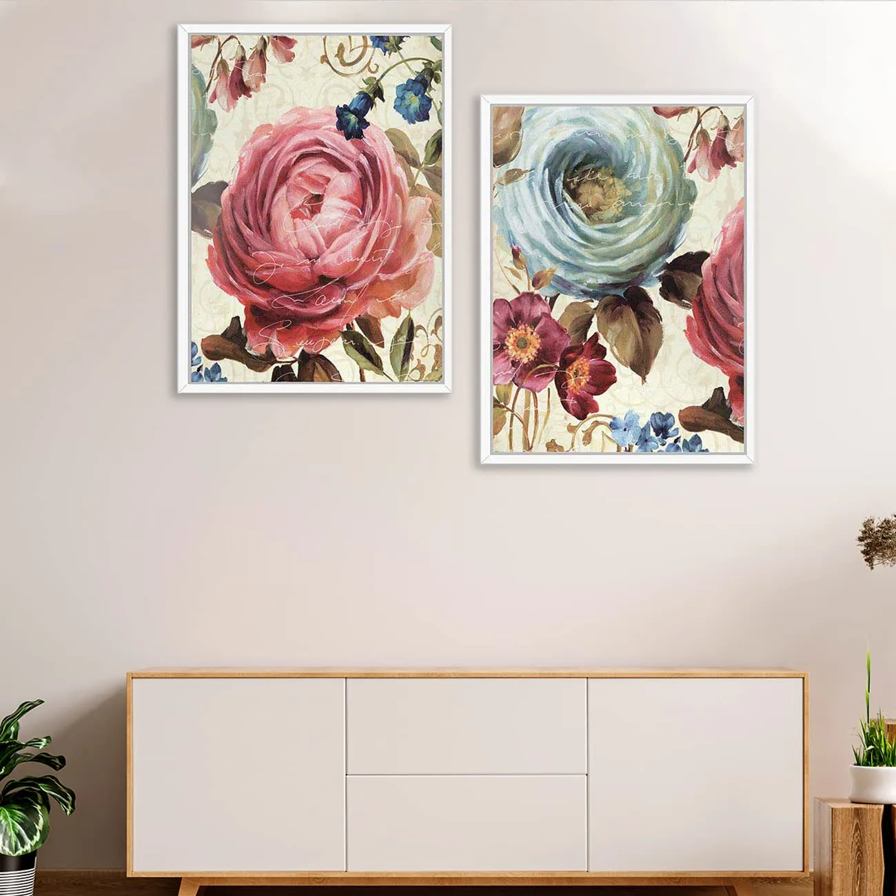 Painting Mantra Set of 2 Rustic Dancing Figure Framed Canvas Print for Wall, Home and Living Room Decoration (White Frame Rose)